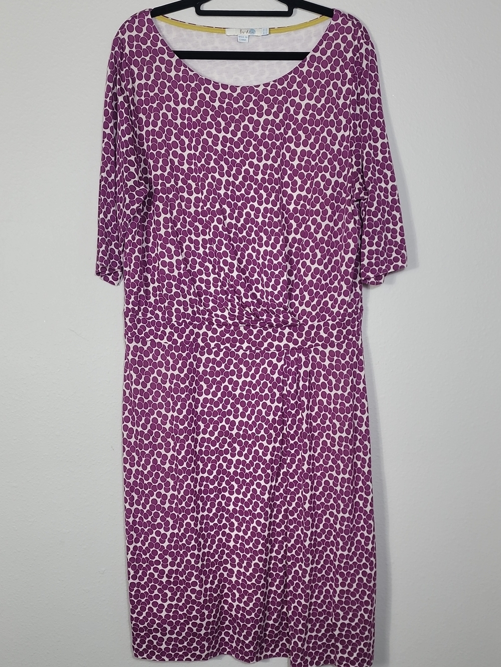 Boden Annie Jersey Polka Dot Sheath Dress Size 14R Purple Classic Tencel Modest